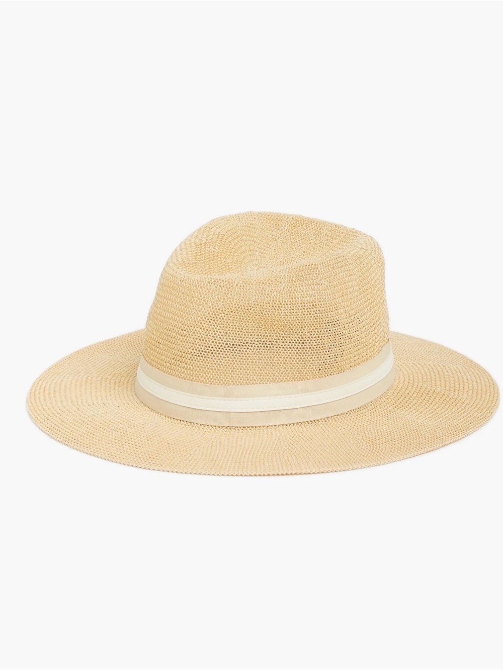 Vince Camuto Natural Straw Wide-Brim Fedora with Cream Band